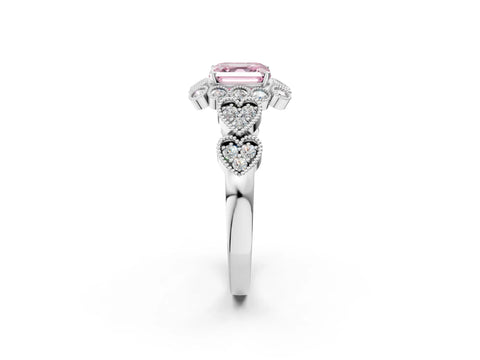 White gold Fancy Pink Asscher Cut Brilliant Milgrain Pave Heart Band Solitaire Ring_25