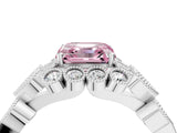 White gold Fancy Pink Asscher Cut Brilliant Milgrain Pave Heart Band Solitaire Ring_28