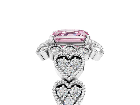 White gold Fancy Pink Asscher Cut Brilliant Milgrain Pave Heart Band Solitaire Ring_28