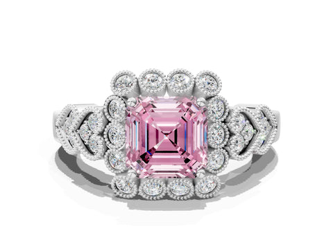 White gold Fancy Pink Asscher Cut Brilliant Milgrain Pave Heart Band Solitaire Ring_35