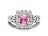 White gold Fancy Pink Asscher Cut Brilliant Milgrain Pave Heart Band Solitaire Ring_36