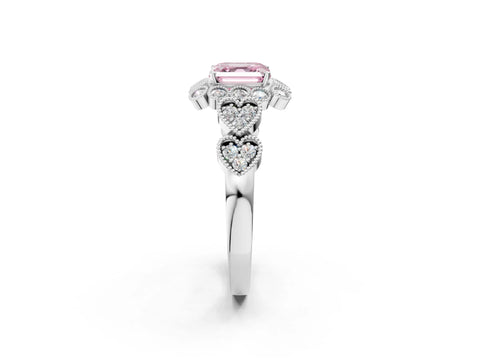 White gold Fancy Pink Asscher Cut Brilliant Milgrain Pave Heart Band Solitaire Ring_38