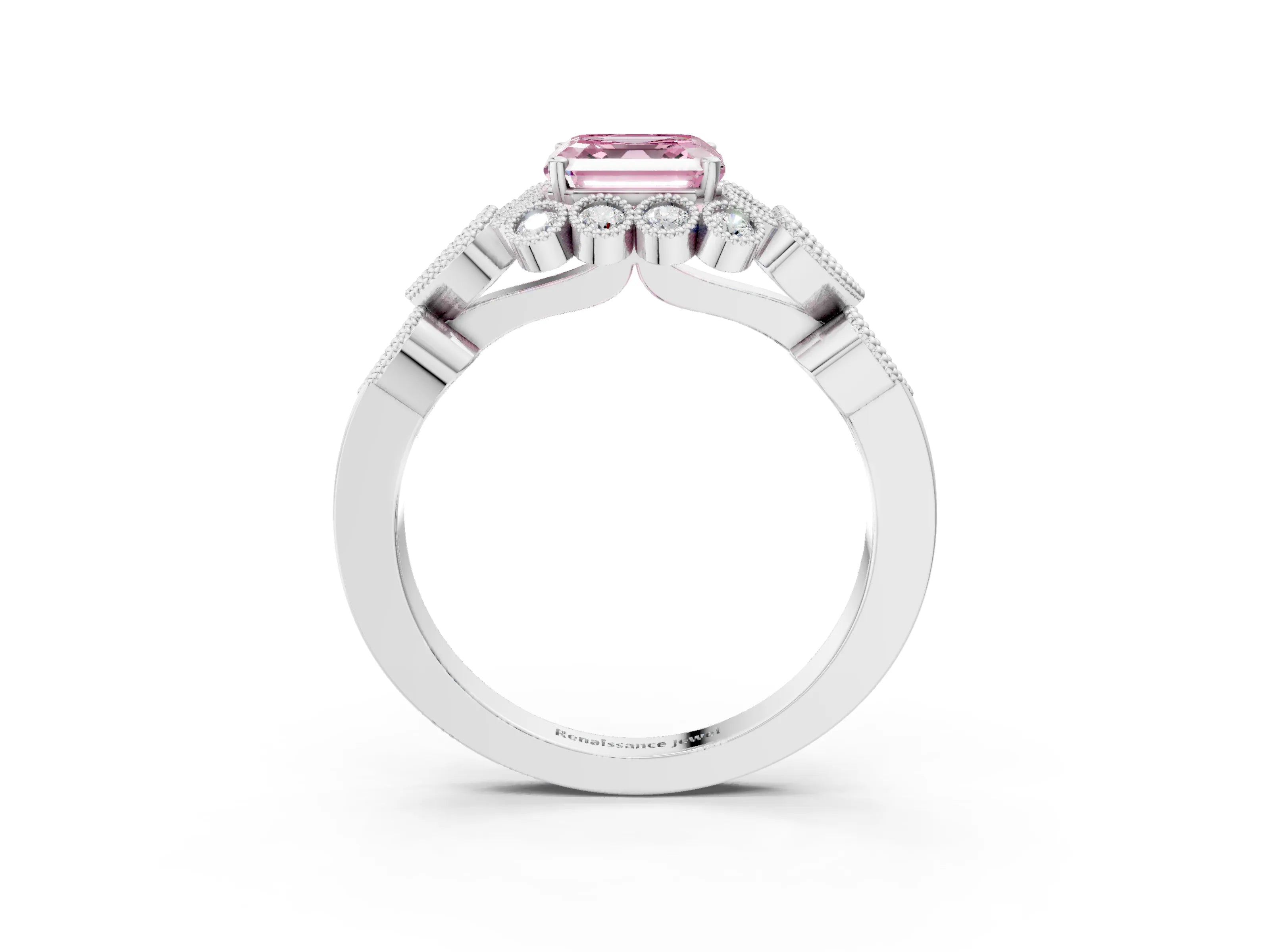 White gold Fancy Pink Asscher Cut Brilliant Milgrain Pave Heart Band Solitaire Ring_39