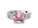 White gold Fancy Pink Asscher  Cut Channel Set Diamond Engagement Ring with Four-Prong Setting