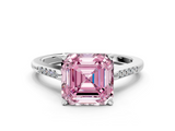 White gold Fancy Pink Asscher  Cut Channel Set Solitaire Engagement Ring with Four-Prong Setting