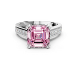 White gold Fancy Pink Asscher  Cut Channel Set Solitaire Engagement Ring with Prong Setting