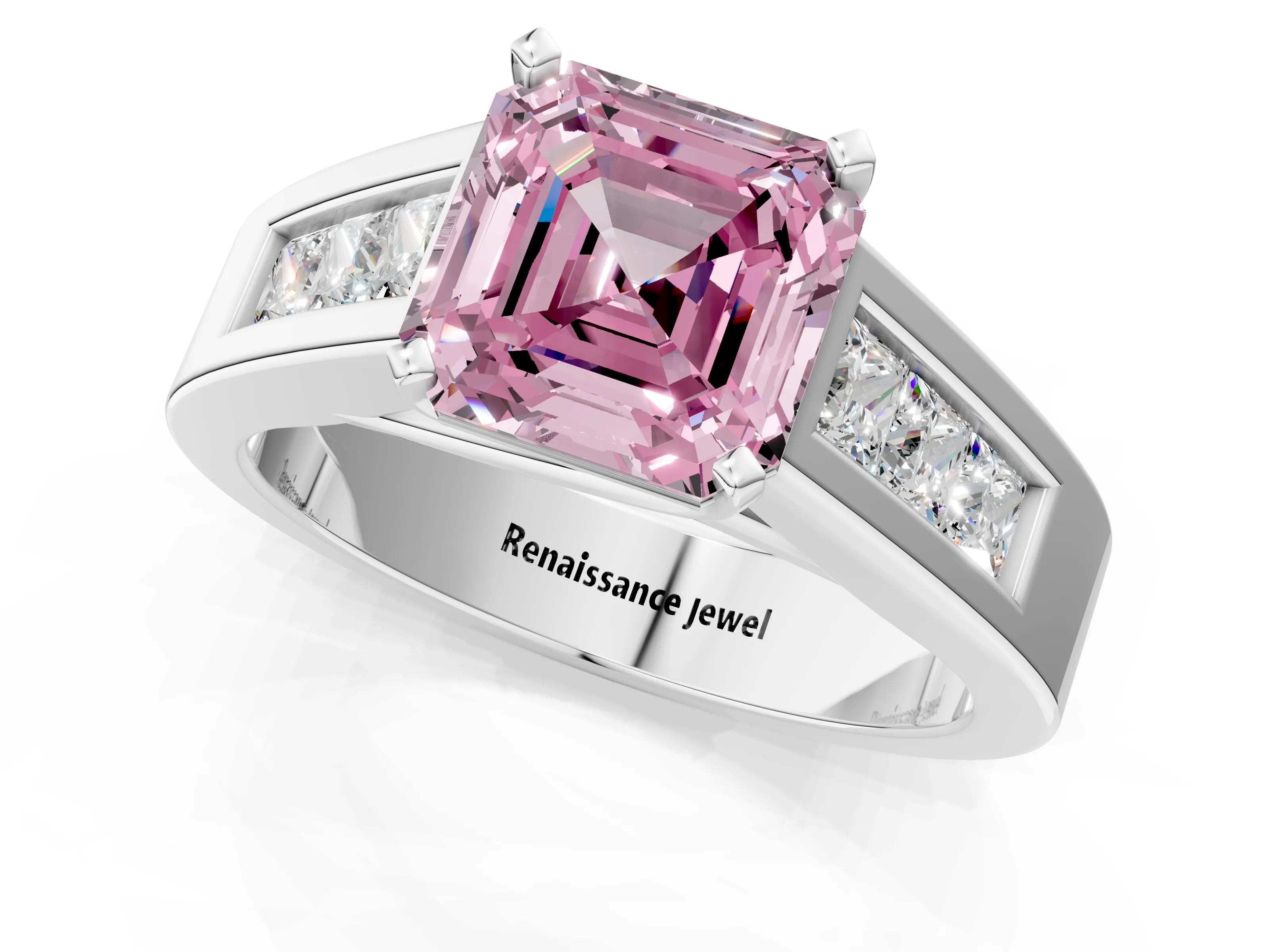White gold Fancy Pink Asscher Cut Cut Channel Set Solitaire Ring with Four-Prong Setting_1
