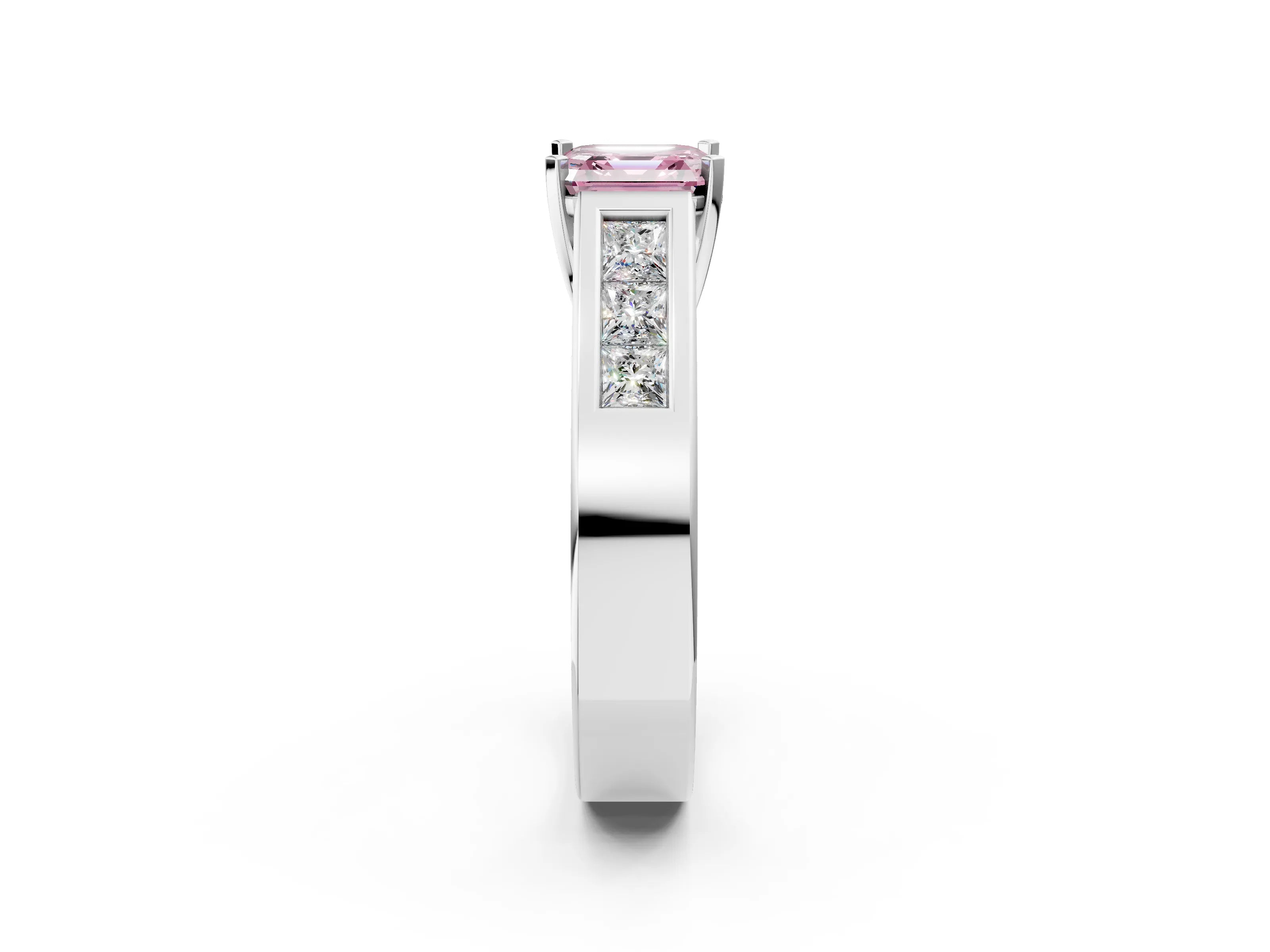 White gold Fancy Pink Asscher Cut Cut Channel Set Solitaire Ring with Four-Prong Setting_2