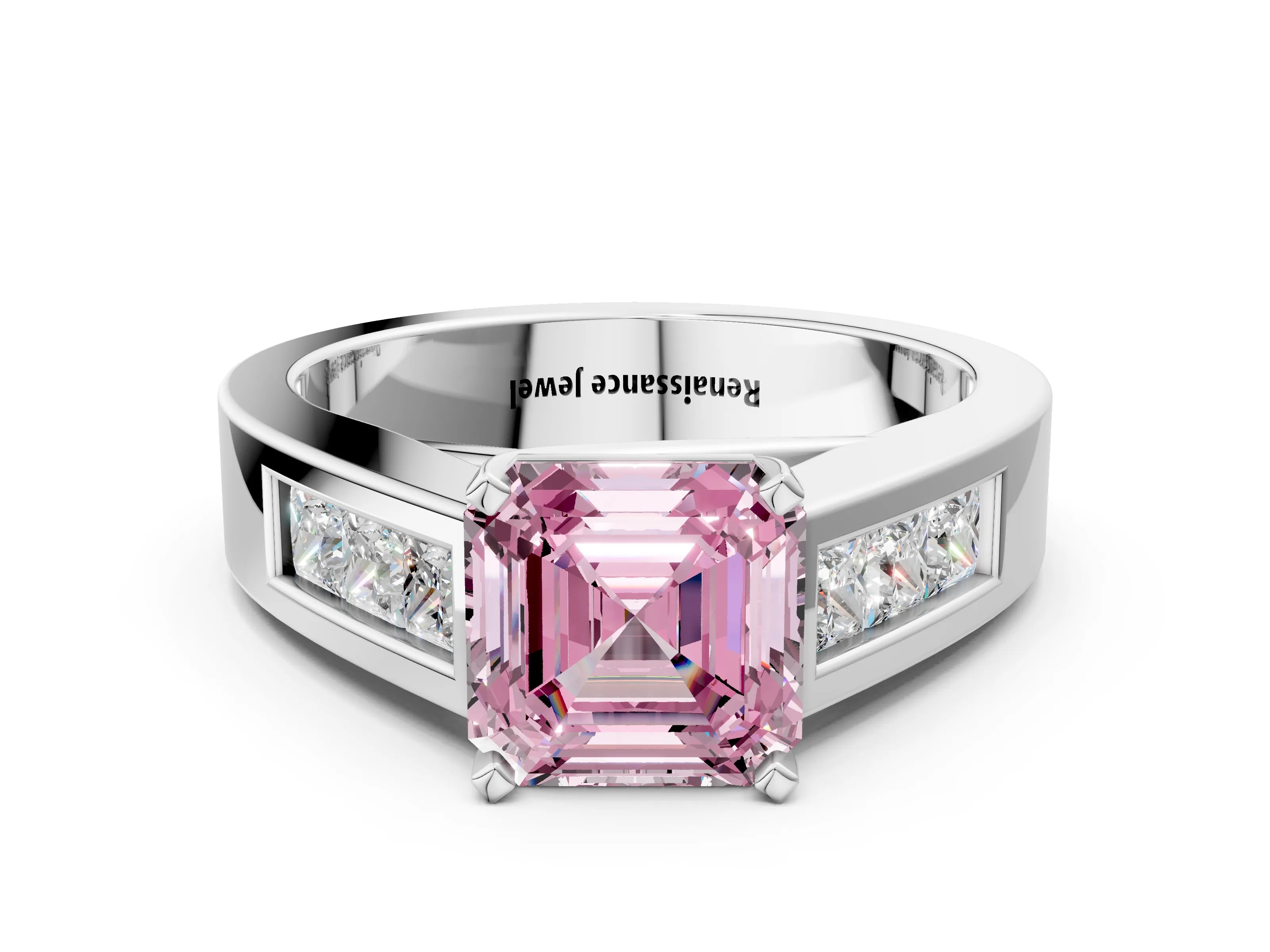 White gold Fancy Pink Asscher Cut Cut Channel Set Solitaire Ring with Four-Prong Setting_33