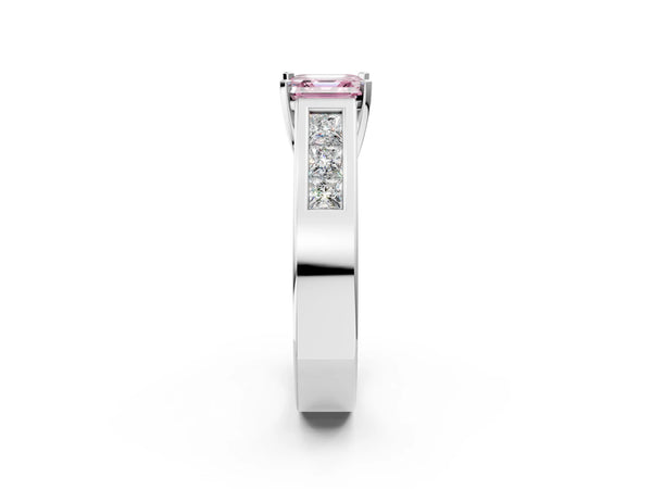 White Gold Asscher Cut Engagement Ring Setting for Fancy Pink Center with Channel-Set Shoulders