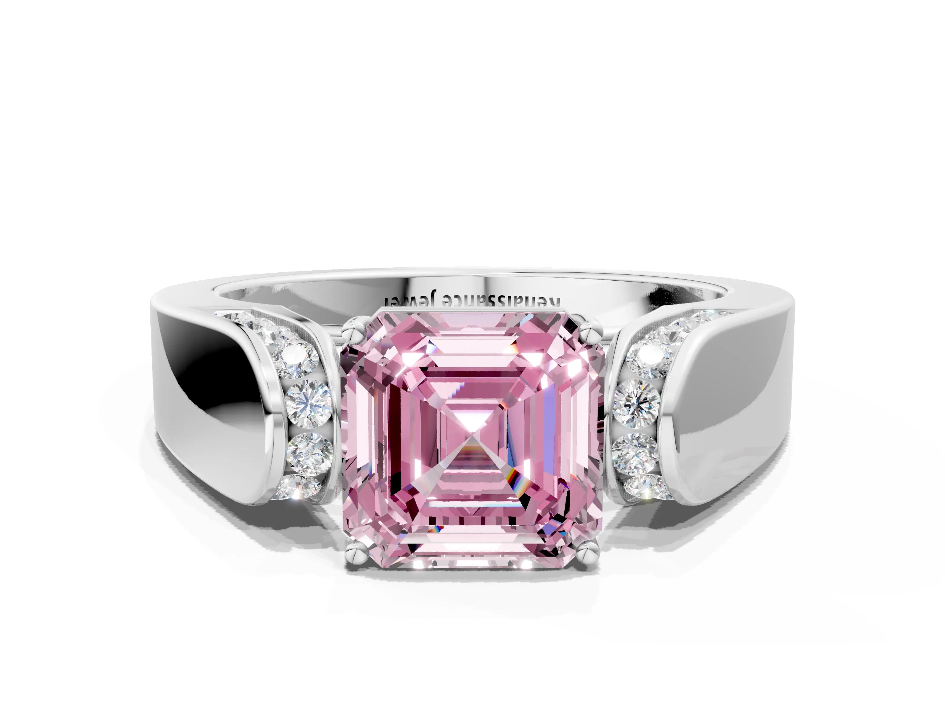 White gold Fancy Pink Asscher Cut Cut Diamond Channel Set Solitaire Ring with Four-Prong Setting_12