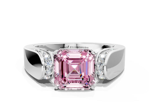White gold Fancy Pink Asscher Cut Cut Diamond Channel Set Solitaire Ring with Four-Prong Setting_12