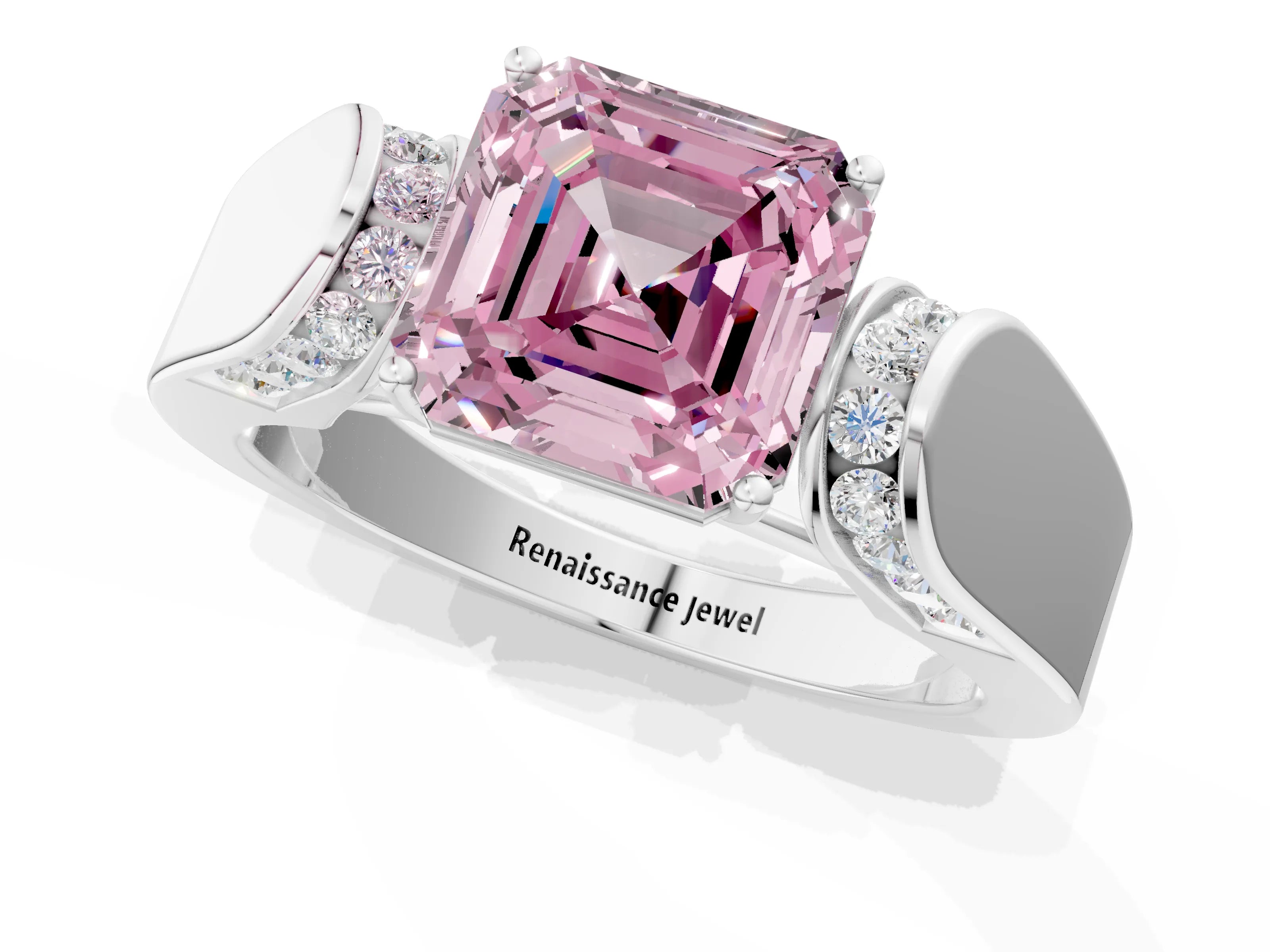 White gold Fancy Pink Asscher Cut Cut Diamond Channel Set Solitaire Ring with Four-Prong Setting_13