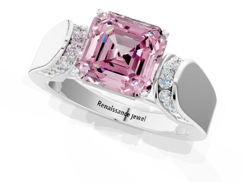 White gold Fancy Pink Asscher Cut Cut Diamond Channel Set Solitaire Ring with Four-Prong Setting_13