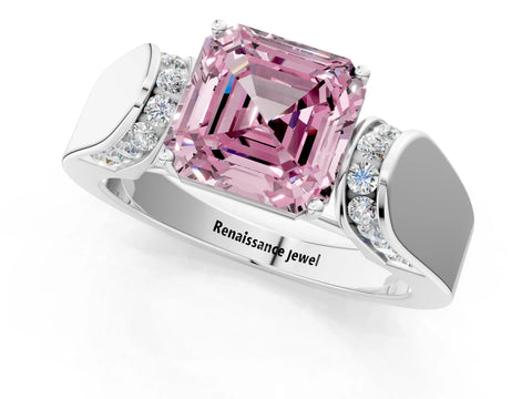 White gold Fancy Pink Asscher Cut Cut Diamond Channel Set Solitaire Ring with Four-Prong Setting_1