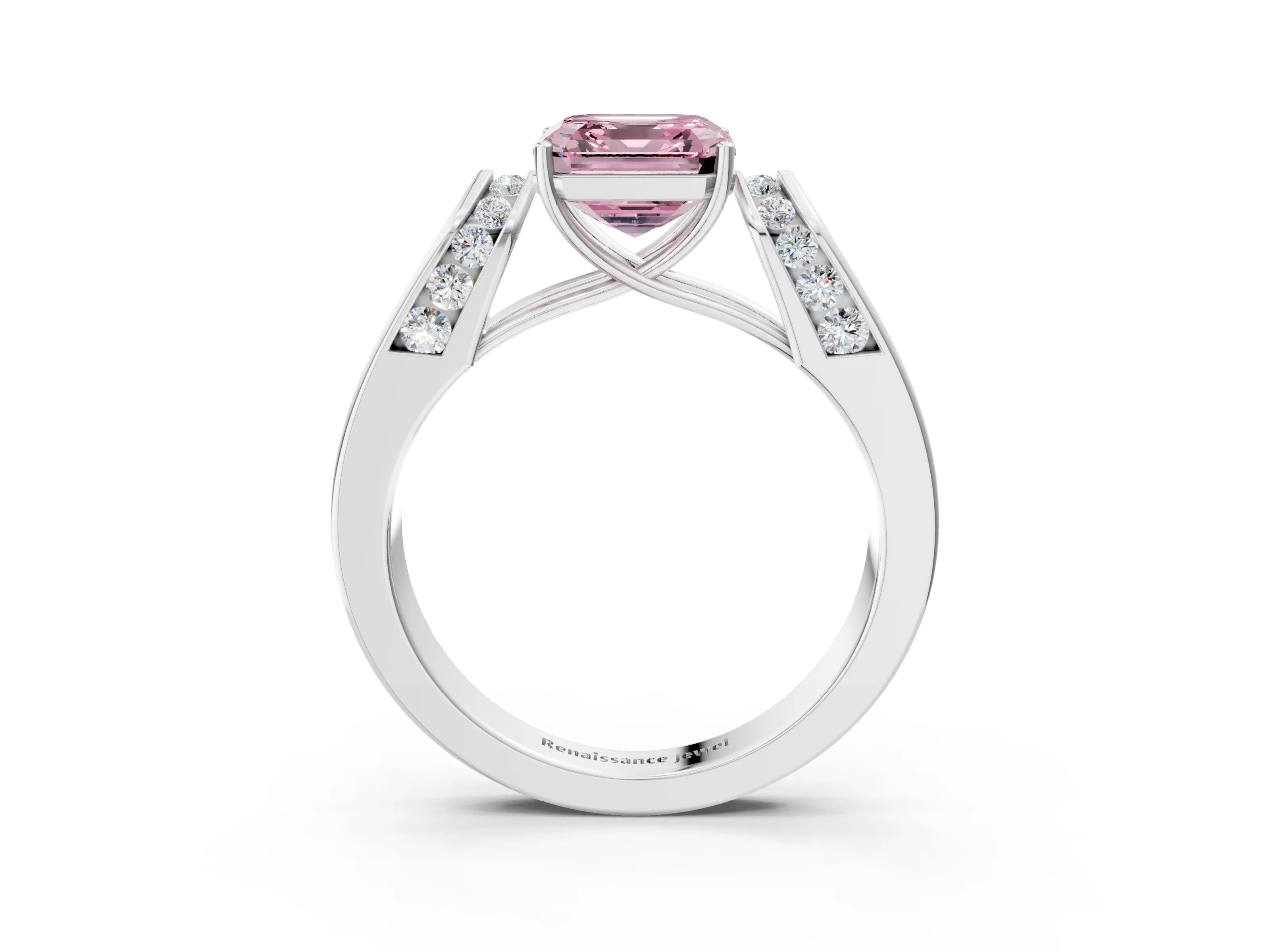White gold Fancy Pink Asscher Cut Cut Diamond Channel Set Solitaire Ring with Four-Prong Setting_3