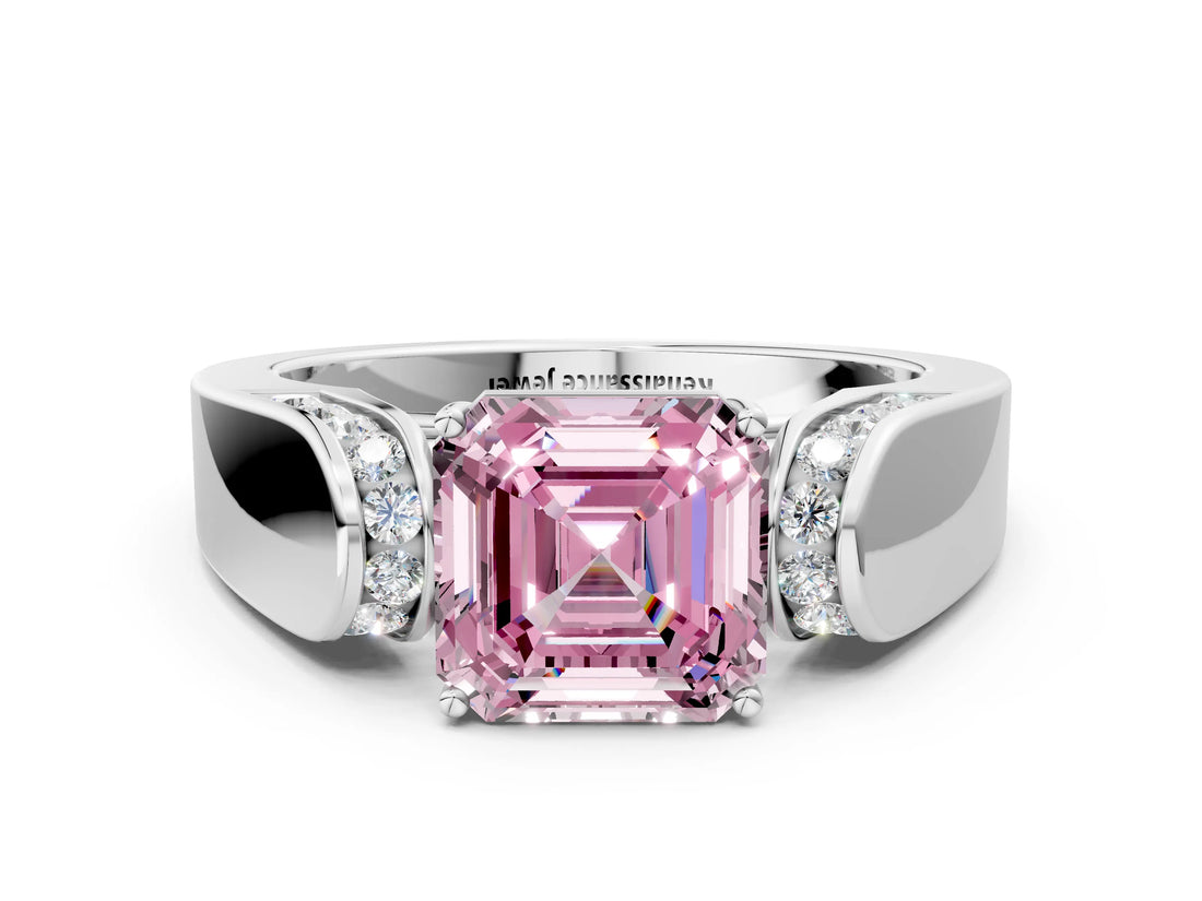 White gold Fancy Pink Asscher Cut Cut Diamond Channel Set Solitaire Ring with Four-Prong Setting_84