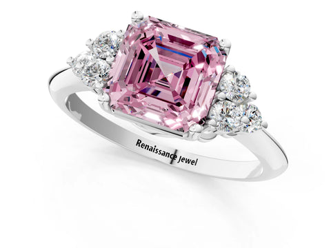 White gold Fancy Pink Asscher Cut Cut Diamond Cluster Ring with Solitaire Band and Four-Prong Setting_1