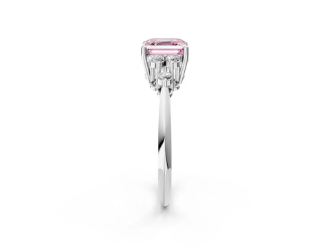 White gold Fancy Pink Asscher Cut Cut Diamond Cluster Ring with Solitaire Band and Four-Prong Setting_2