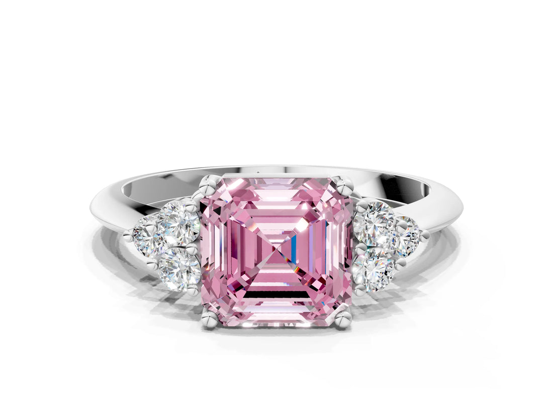 White gold Fancy Pink Asscher Cut Cut Diamond Cluster Ring with Solitaire Band and Four-Prong Setting_36