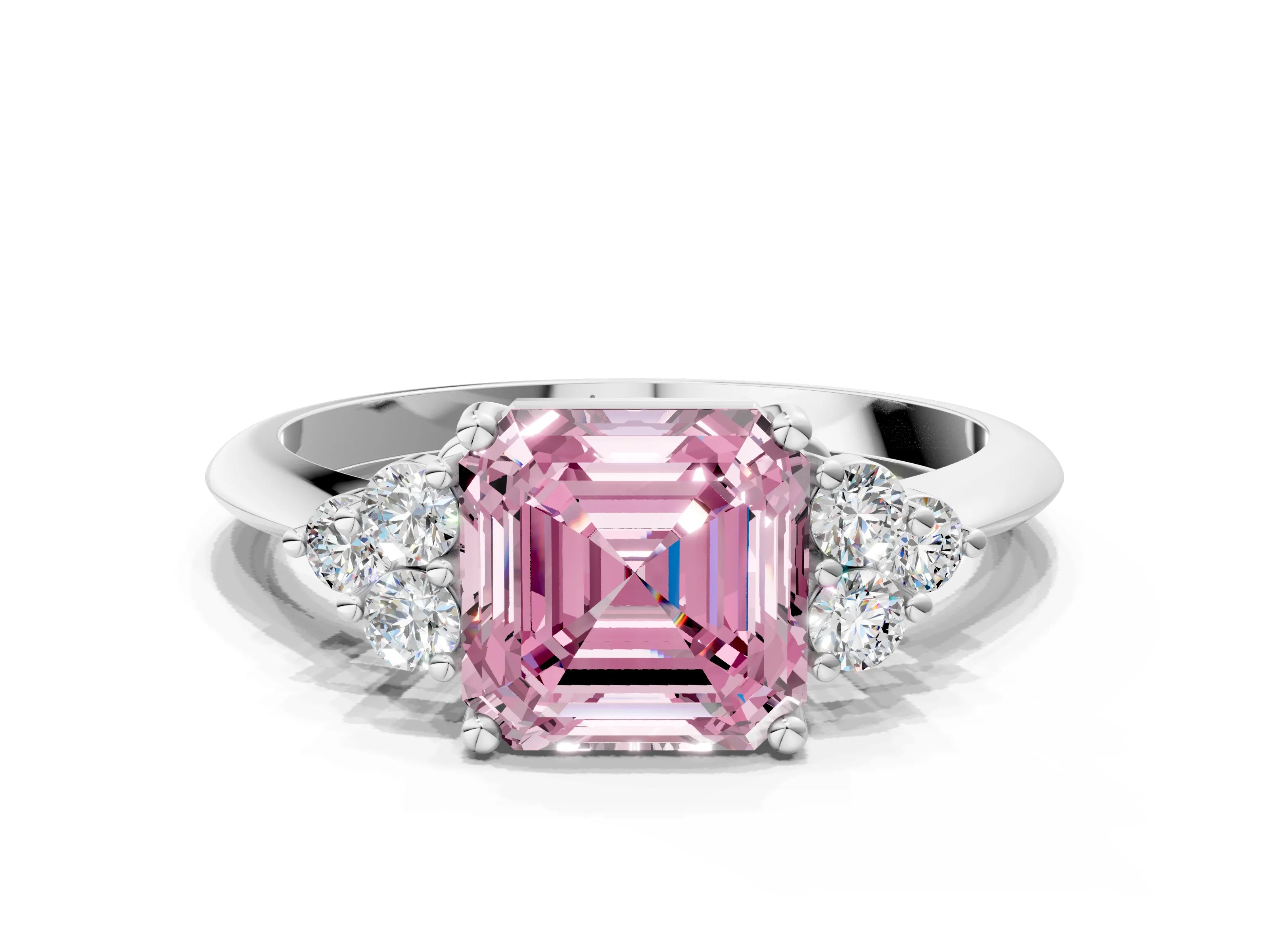 White gold Fancy Pink Asscher Cut Cut Diamond Cluster Ring with Solitaire Band and Four-Prong Setting_36