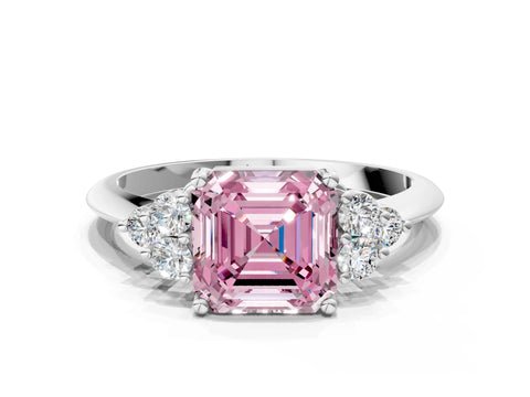 White gold Fancy Pink Asscher Cut Cut Diamond Cluster Ring with Solitaire Band and Four-Prong Setting_36