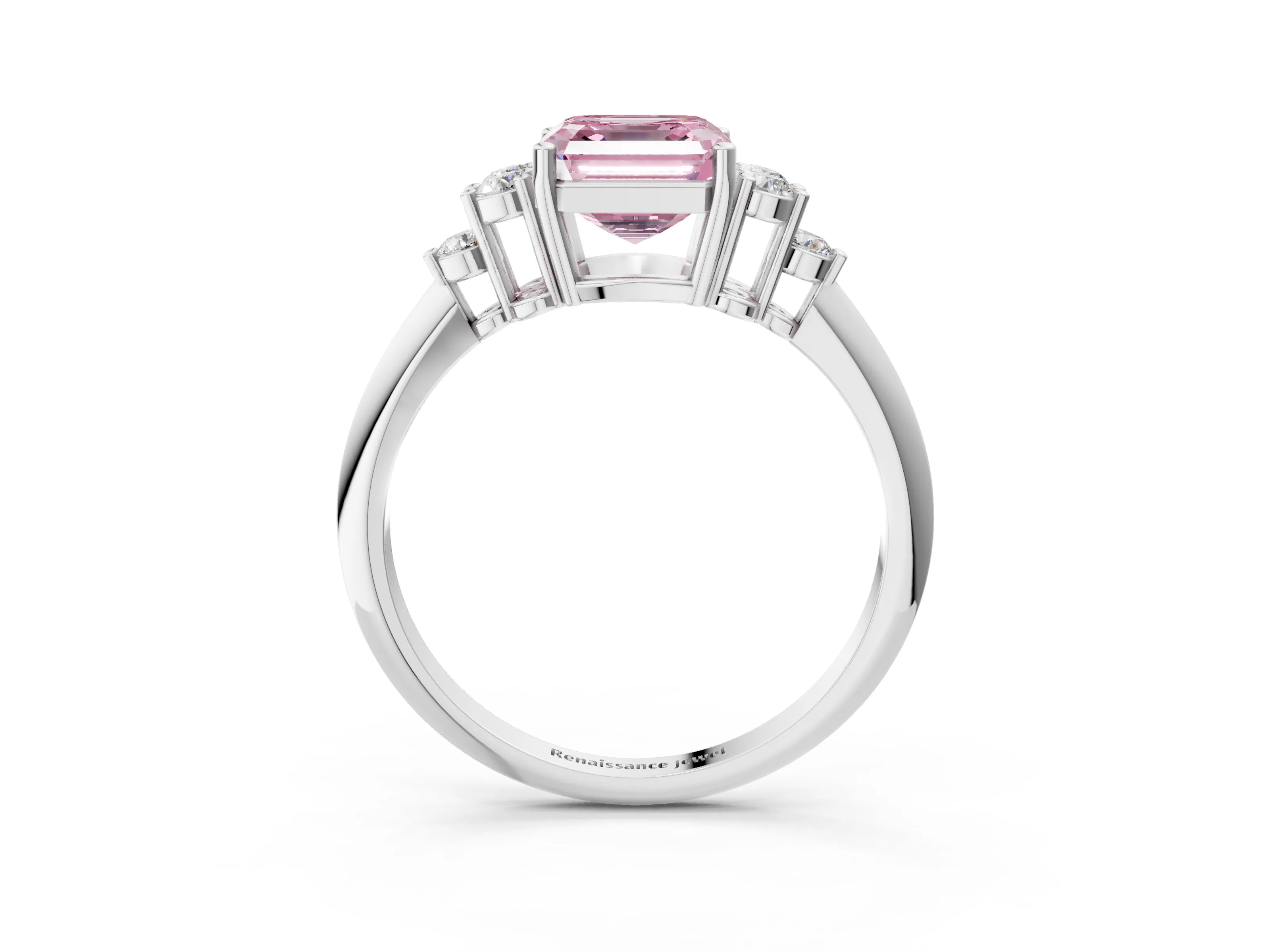 White gold Fancy Pink Asscher Cut Cut Diamond Cluster Ring with Solitaire Band and Four-Prong Setting_3