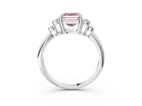 White gold Fancy Pink Asscher Cut Cut Diamond Cluster Ring with Solitaire Band and Four-Prong Setting_3