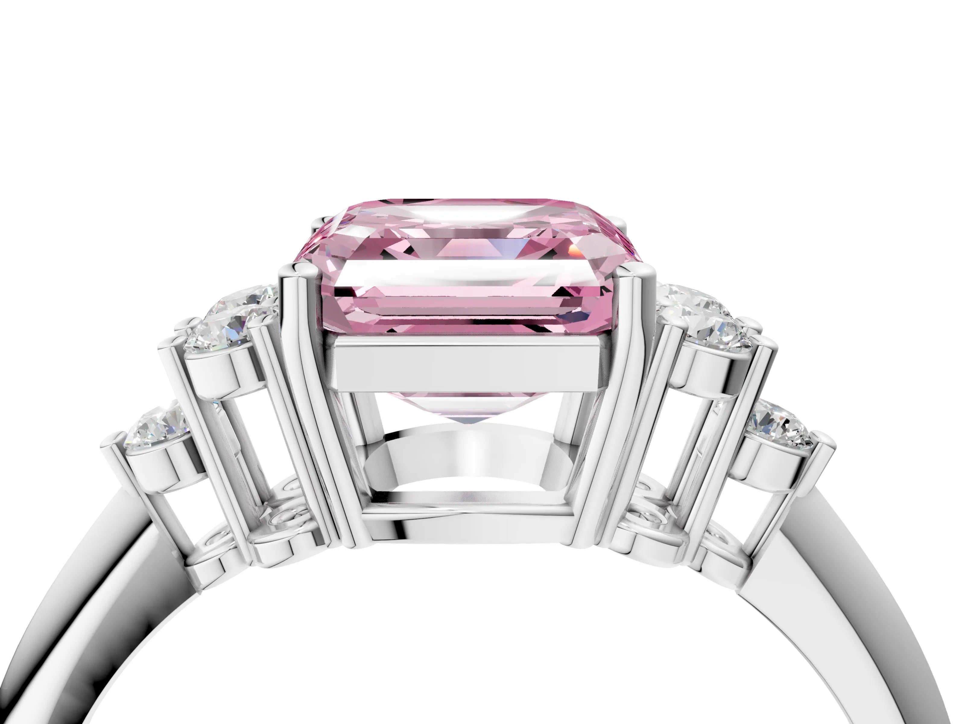 White gold Fancy Pink Asscher Cut Cut Diamond Cluster Ring with Solitaire Band and Four-Prong Setting_40