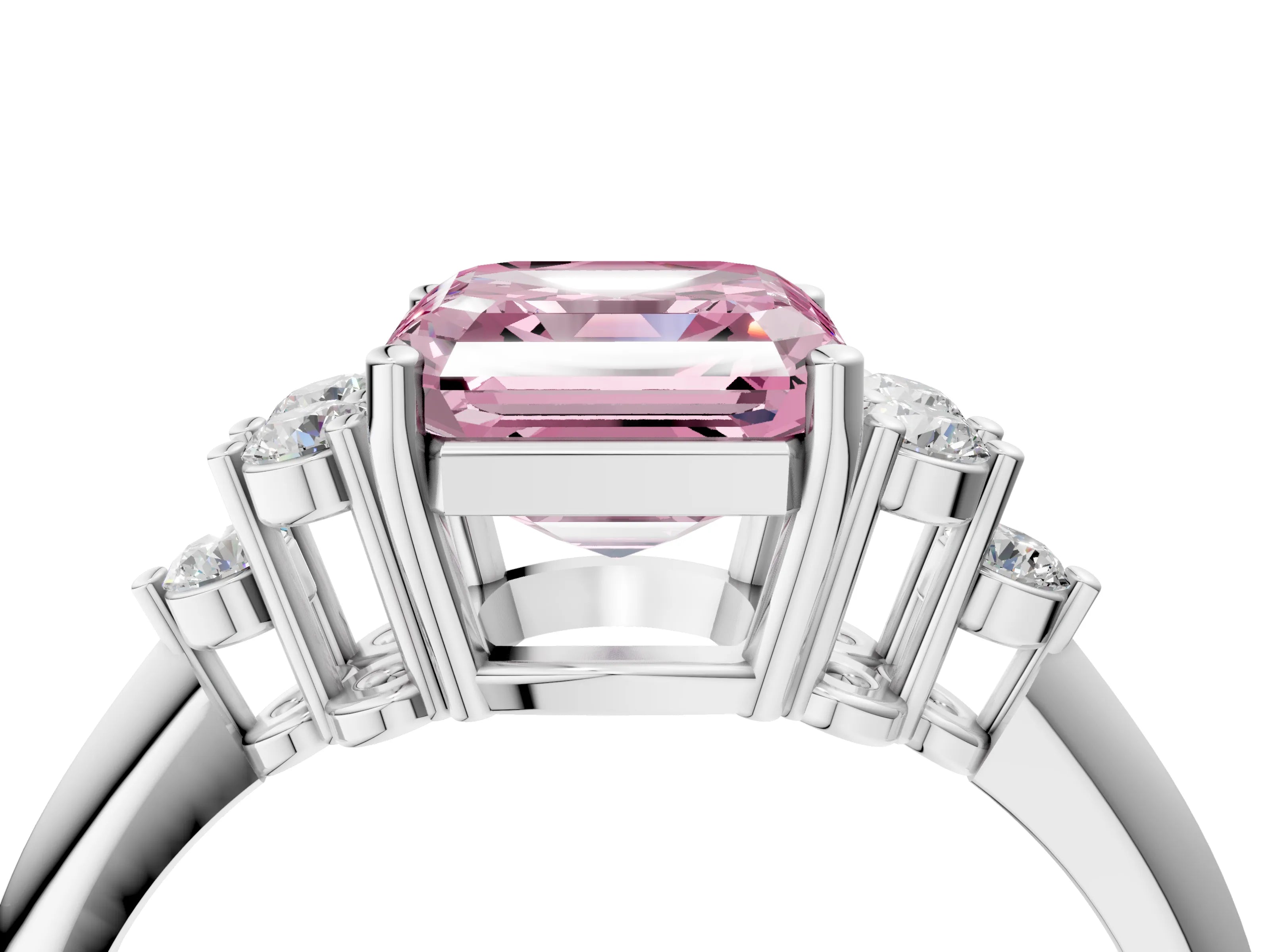 White gold Fancy Pink Asscher Cut Cut Diamond Cluster Ring with Solitaire Band and Four-Prong Setting_4