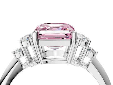 White gold Fancy Pink Asscher Cut Cut Diamond Cluster Ring with Solitaire Band and Four-Prong Setting_4
