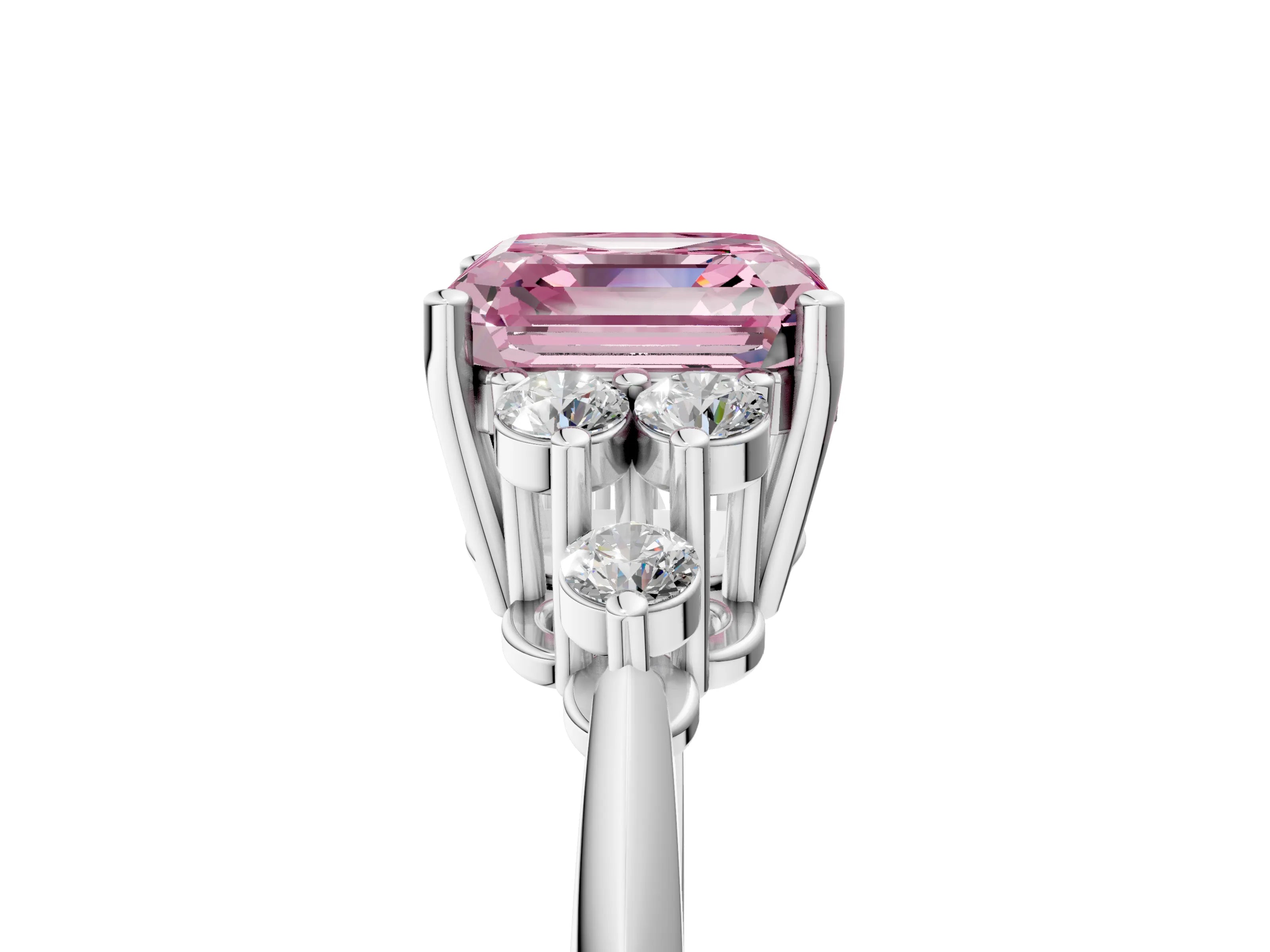 White gold Fancy Pink Asscher Cut Cut Diamond Cluster Ring with Solitaire Band and Four-Prong Setting_5
