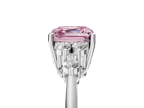 White gold Fancy Pink Asscher Cut Cut Diamond Cluster Ring with Solitaire Band and Four-Prong Setting_5