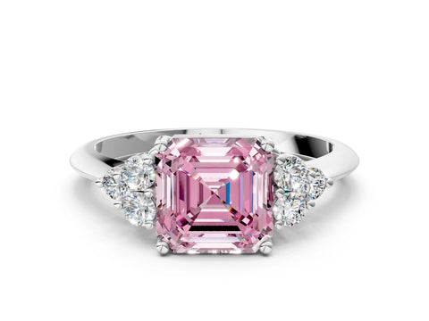 White gold Fancy Pink Asscher Cut Cut Diamond Cluster Ring with Solitaire Band and Four-Prong Setting