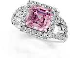 White gold Fancy Pink Asscher Cut Cut Diamond Halo Engagement Ring with Open Split Pavé Band_1