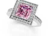 White gold Fancy Pink Asscher Cut-Cut Diamond Halo Engagement Ring with Pave Band and Prong Setting_1