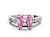 White gold Fancy Pink Asscher Cut Cut Diamond Milgrain Pave Band Four-Prong Setting Ring_33
