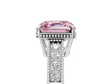 White gold Fancy Pink Asscher Cut Cut Diamond Milgrain Pave Band Four-Prong Setting Ring_38