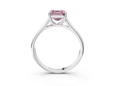White gold Fancy Pink Asscher Cut Cut Diamond Solitaire Engagement Ring with Tapered Plain Band and Four-Prong Setting_15