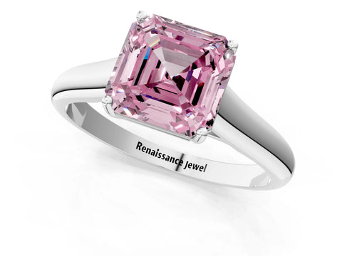 White gold Fancy Pink Asscher Cut Cut Diamond Solitaire Engagement Ring with Tapered Plain Band and Four-Prong Setting_1
