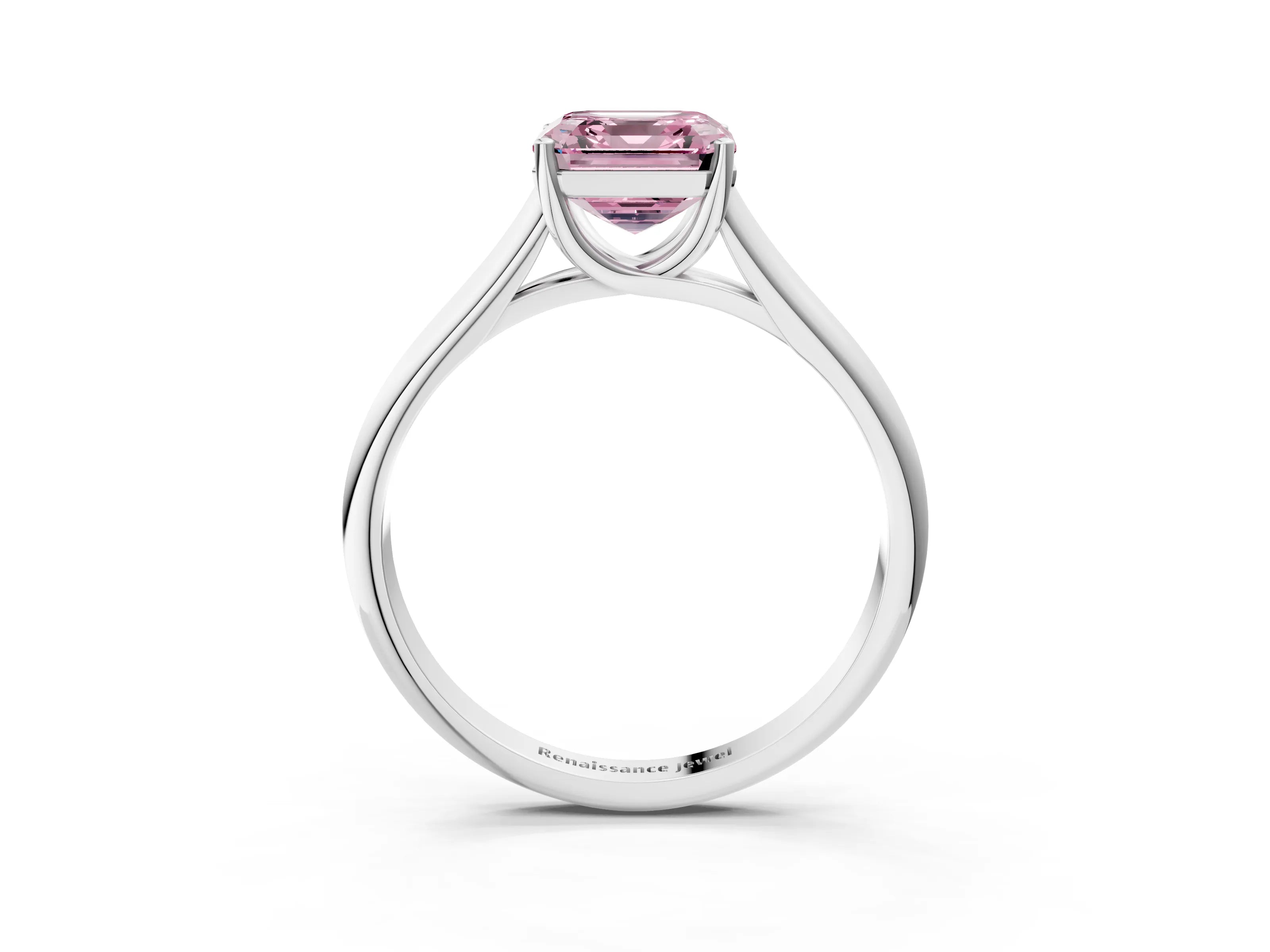 White gold Fancy Pink Asscher Cut Cut Diamond Solitaire Engagement Ring with Tapered Plain Band and Four-Prong Setting_3