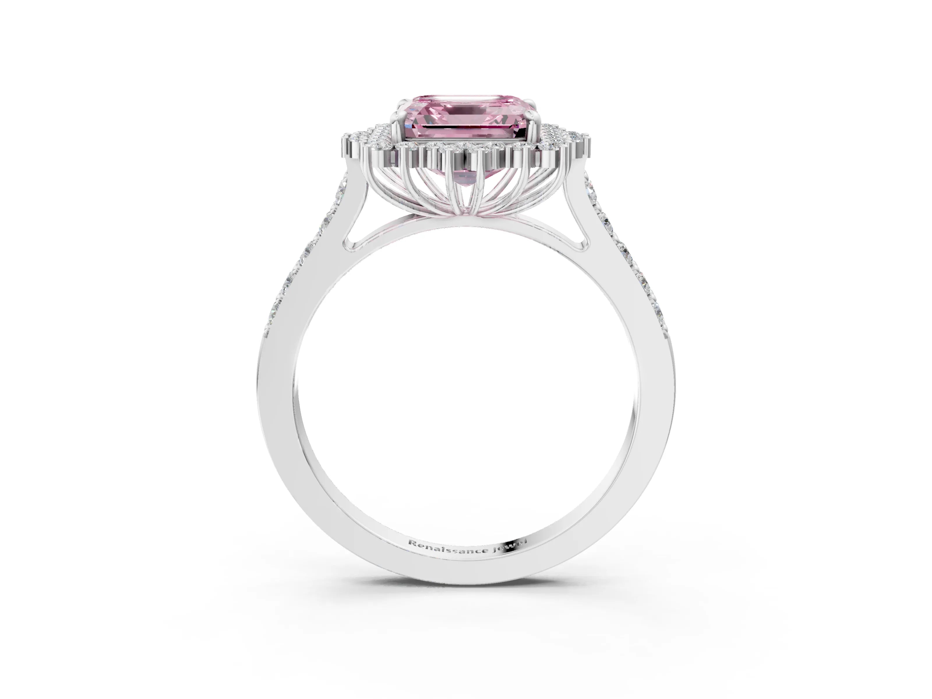 White gold Fancy Pink Asscher Cut Cut Diamond Sunburst Halo Engagement Ring with Pavé Band_15