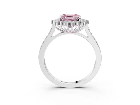 White gold Fancy Pink Asscher Cut Cut Diamond Sunburst Halo Engagement Ring with Pavé Band_15
