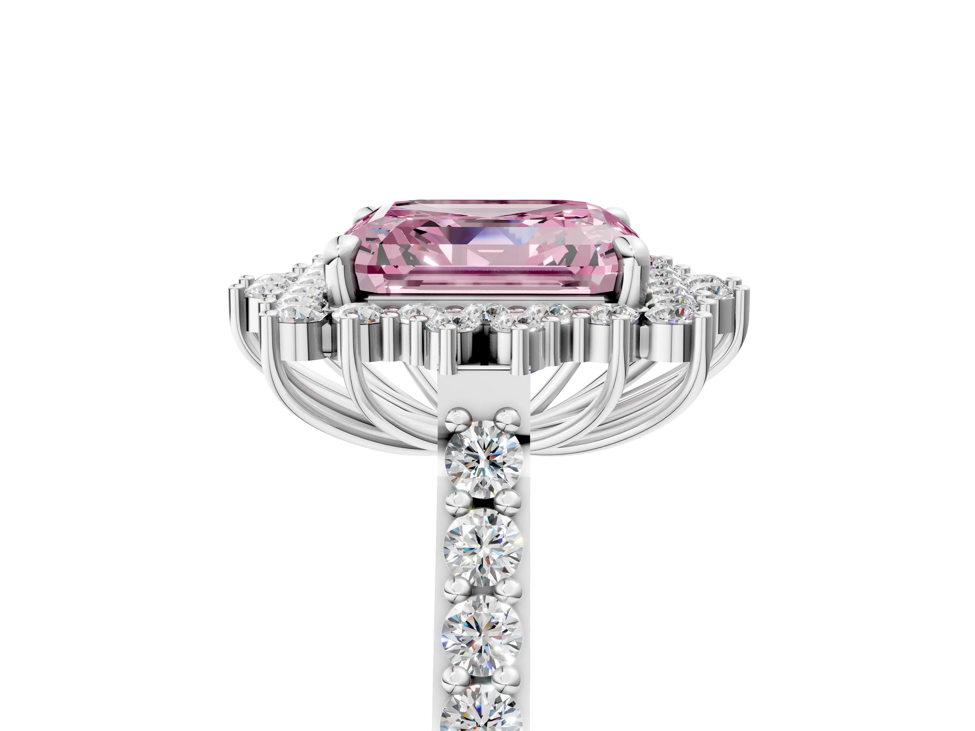 White gold Fancy Pink Asscher Cut Cut Diamond Sunburst Halo Engagement Ring with Pavé Band_17