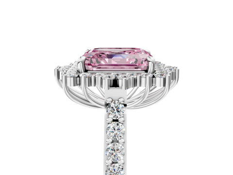 White gold Fancy Pink Asscher Cut Cut Diamond Sunburst Halo Engagement Ring with Pavé Band_17