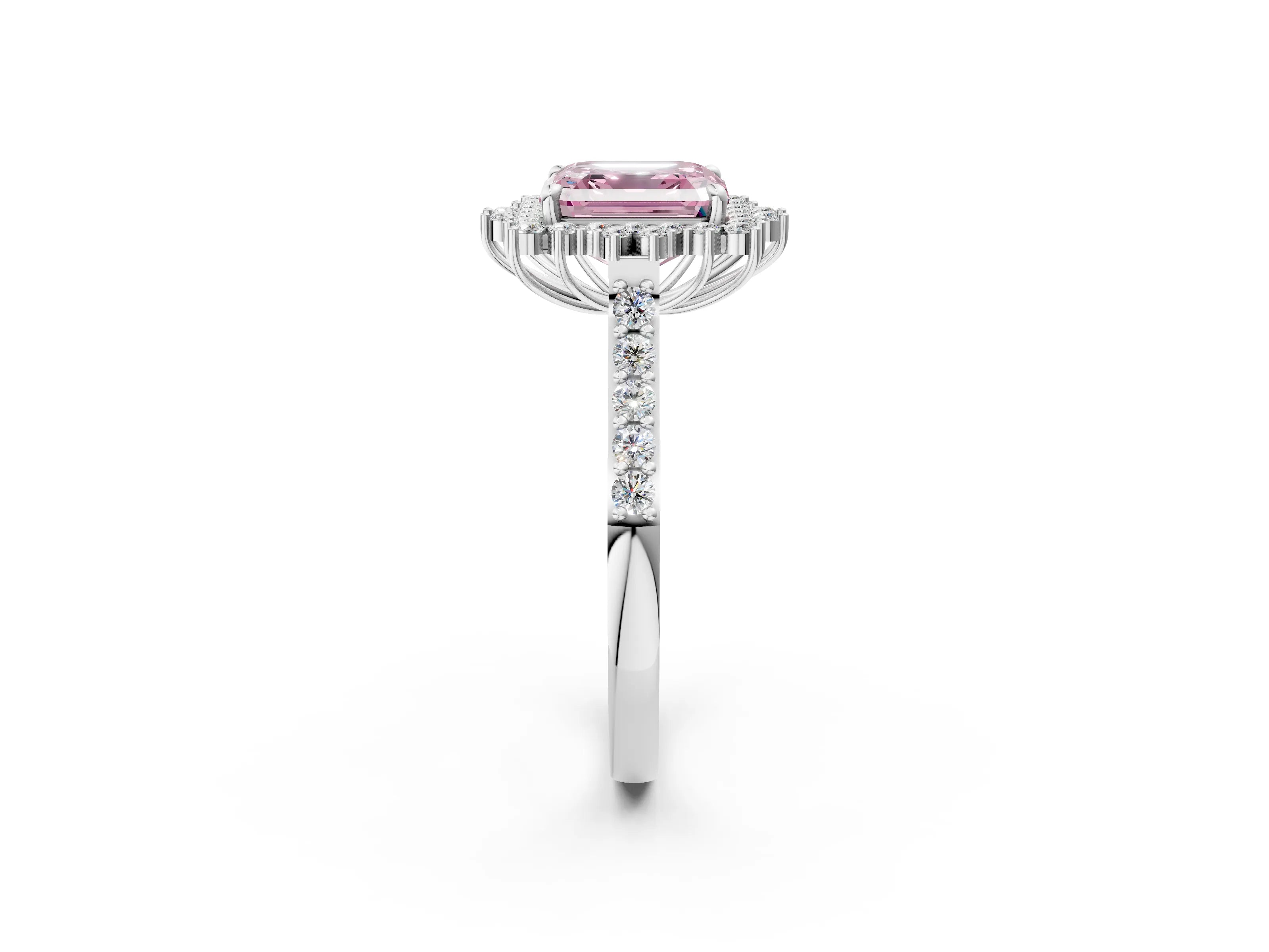 White gold Fancy Pink Asscher Cut Cut Diamond Sunburst Halo Engagement Ring with Pavé Band_2