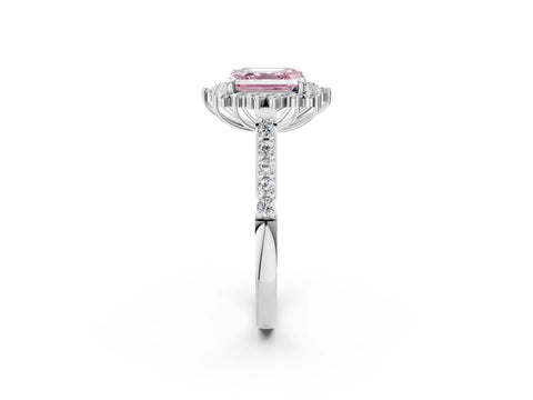 White gold Fancy Pink Asscher Cut Cut Diamond Sunburst Halo Engagement Ring with Pavé Band_2