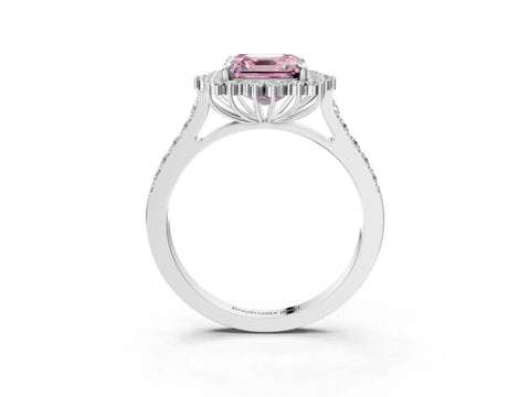 White gold Fancy Pink Asscher Cut Cut Diamond Sunburst Halo Engagement Ring with Pavé Band_3