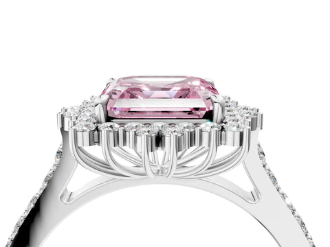 White gold Fancy Pink Asscher Cut Cut Diamond Sunburst Halo Engagement Ring with Pavé Band_4