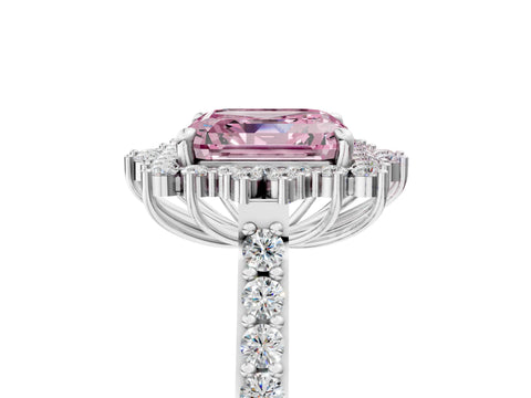 White gold Fancy Pink Asscher Cut Cut Diamond Sunburst Halo Engagement Ring with Pavé Band_5